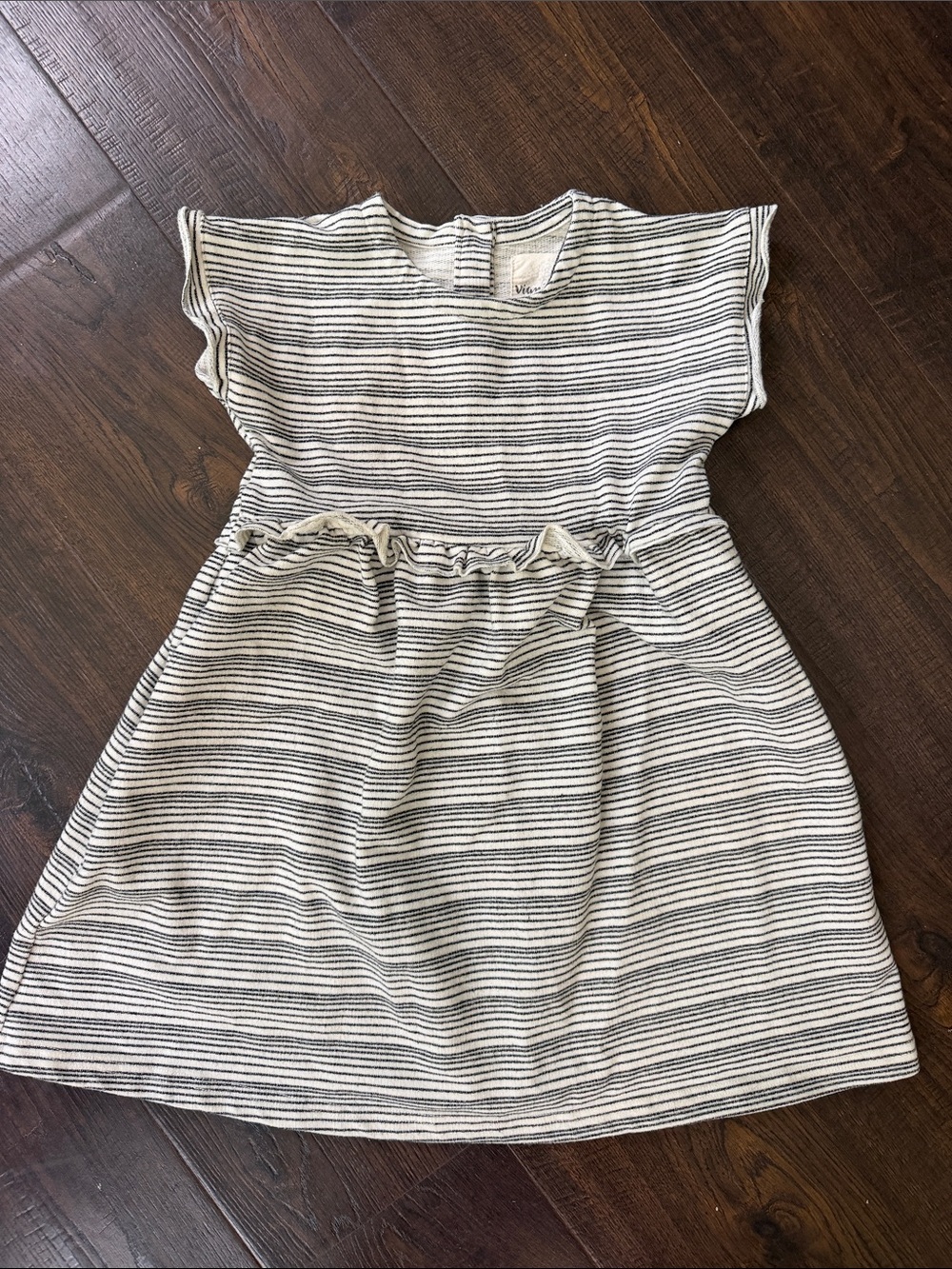 Girls' Casual Striped Dress in Cream & Black - Soft Everyday Style